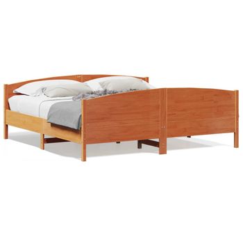 Estructura Cama Con Cabecero Madera Pino Marrón Cera 200x200 Cm