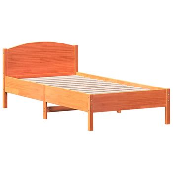 Estructura Cama Con Cabecero Madera Pino Marrón Cera 75x190 Cm