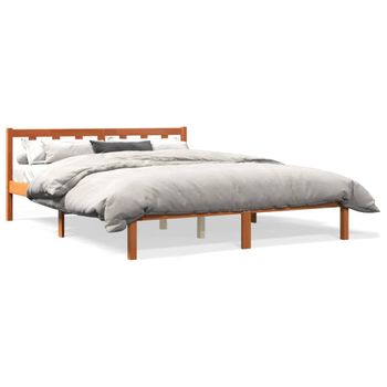 Estructura De Cama Madera Maciza Pino Marrón Cera 160x200 Cm