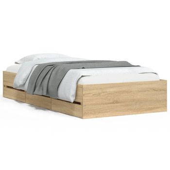 Cama Con Cajones Madera Ingeniería Roble Sonoma 90x190 Cm Marrón