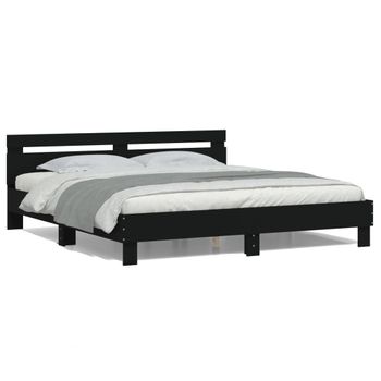 Vidaxl Estructura De Cama Cabecero Y Luces Led Negra160x200 Cm