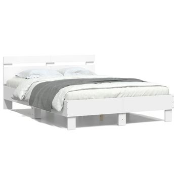 Vidaxl Estructura De Cama Con Cabecero Y Luces Led Blanco 135x190 Cm