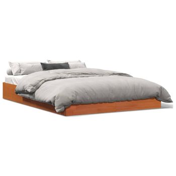 Estructura De Cama Madera Maciza Pino Marrón Cera 160x200 Cm