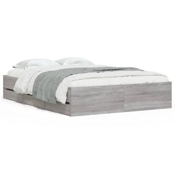 Vidaxl Cama Con Cajones Madera De Ingeniería Gris Sonoma 135x190 Cm