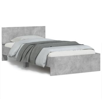 Vidaxl Estructura De Cama Cabecero Luces Led Gris Hormigón 100x200 Cm