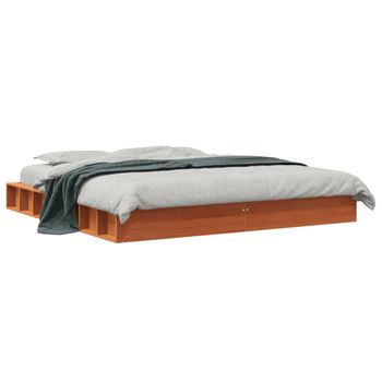 Estructura De Cama Madera Maciza Pino Marrón Cera 180x200 Cm