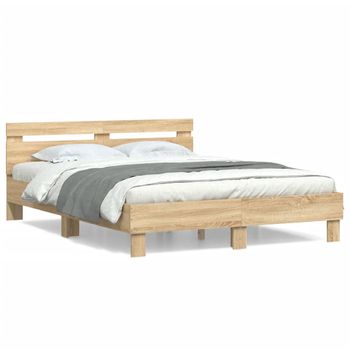 Vidaxl Cama Con Cabecero Madera De Ingeniería Roble Sonoma 140x190 Cm Marrón