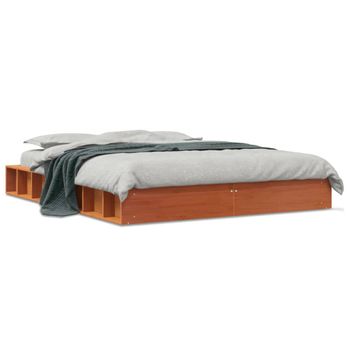 Estructura De Cama Madera Maciza Pino Marrón Cera 140x200 Cm