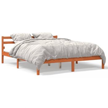 Vidaxl Estructura De Cama Madera Maciza Pino Marrón Cera 160x200 Cm