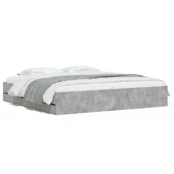 Vidaxl Cama Con Cajones Madera Ingeniería Gris Hormigón 200x200 Cm