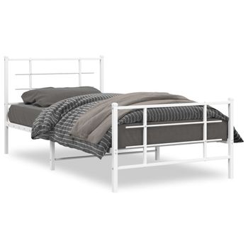 Estructura Cama Metal Con Cabecero Y Pie Cama Blanca 107x203 Cm