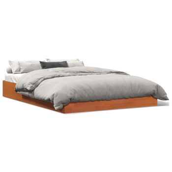 Estructura De Cama Madera Maciza Pino Marrón Cera 135x190 Cm