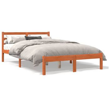 Vidaxl Estructura De Cama Madera Maciza Pino Marrón Cera 150x200 Cm