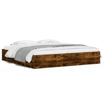 Vidaxl Cama Con Cajones Madera De Ingeniería Roble Ahumado 180x200 Cm Marrón