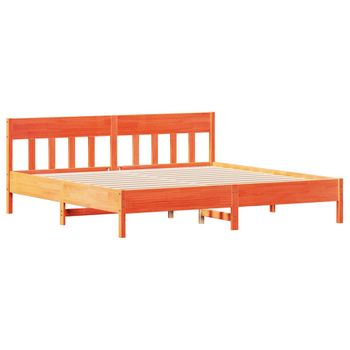 Estructura Cama Con Cabecero Madera Pino Marrón Cera 200x200 Cm