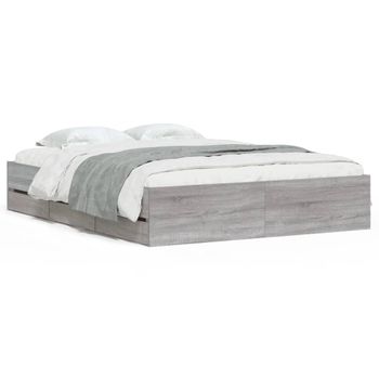 Vidaxl Cama Con Cajones Madera Ingeniería Gris Sonoma 140x200 Cm