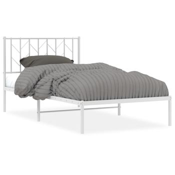 Vidaxl Estructura De Cama De Metal Con Cabecero Blanco 100x190 Cm