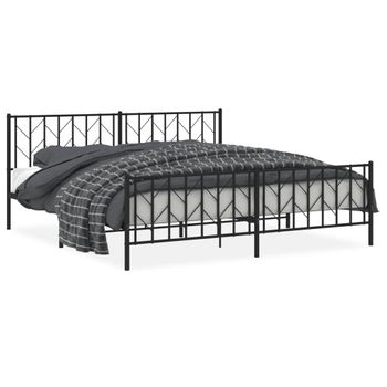 Vidaxl Estructura De Cama Cabecero Y Pie De Cama Metal Negro 193x203cm