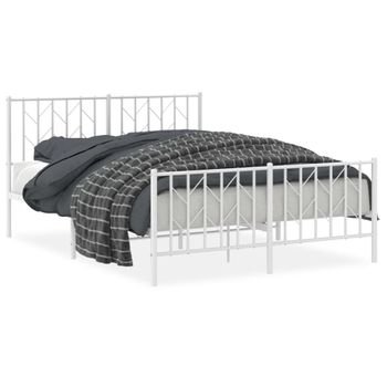 Vidaxl Estructura Cama Metal Con Cabecero Y Estribo Blanco 135x190 Cm