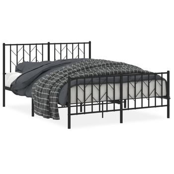 Vidaxl Estructura De Cama Cabecero Y Pie De Cama Metal Negro 140x190cm