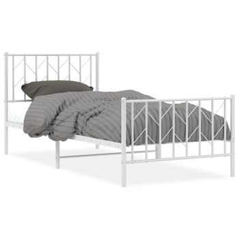 Vidaxl Estructura Cama Metal Con Cabecero Y Pie Cama Blanca 90x200 Cm