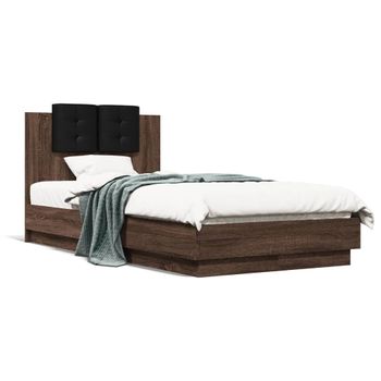 Vidaxl Cama Con Cabecero Madera De Ingeniería Marrón Roble 75x190 Cm