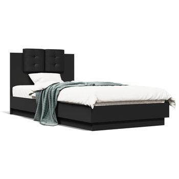 Vidaxl Estructura Cama Con Cabecero Madera Ingeniería Negra 75x190 Cm