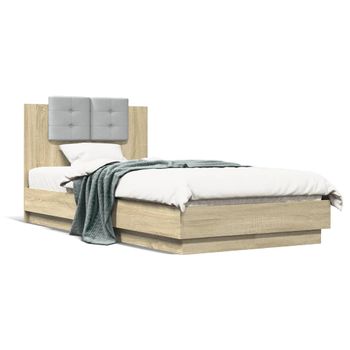 Vidaxl Cama Con Cabecero Madera De Ingeniería Roble Sonoma 75x190 Cm Marrón