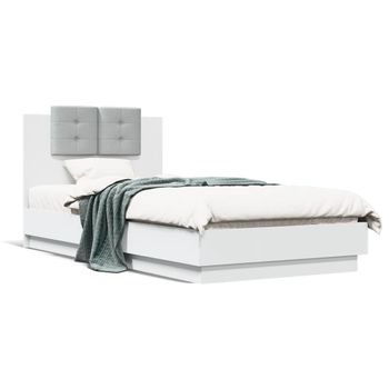 Vidaxl Estructura De Cama Con Cabecero Y Luces Led Blanco 90x190 Cm