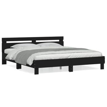 Vidaxl Estructura Cama Con Cabecero Madera Ingeniería Negro 200x200 Cm