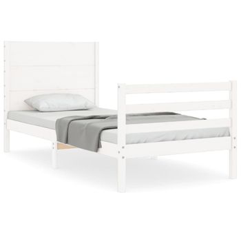 Vidaxl Estructura De Cama Con Cabecero Madera Maciza Blanco 100x200 Cm