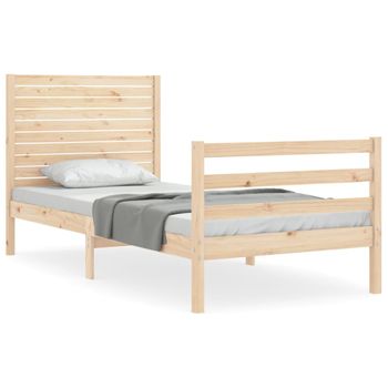 Vidaxl Estructura De Cama Con Cabecero Madera Maciza 100x200 Cm Marrón