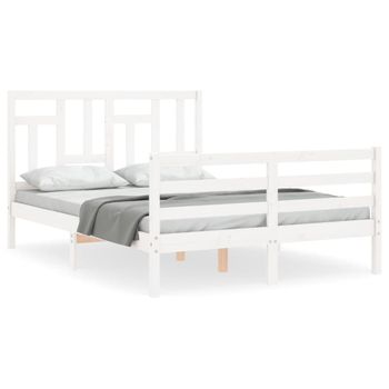 Vidaxl Estructura Cama De Matrimonio Con Cabecero Madera Maciza Blanco