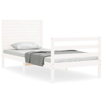 Vidaxl Estructura De Cama Con Cabecero Madera Maciza Blanco 100x200 Cm