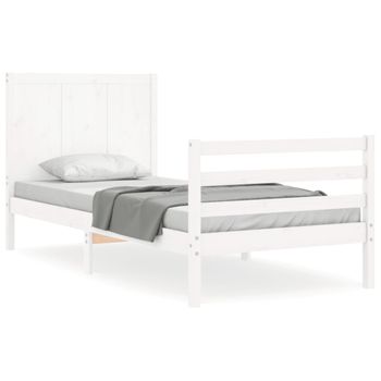 Vidaxl Estructura De Cama Con Cabecero Madera Maciza Blanco 100x200 Cm