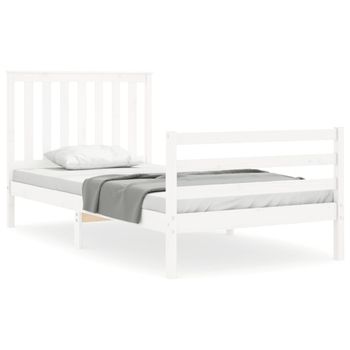 Vidaxl Estructura De Cama Con Cabecero Madera Maciza Blanco 100x200 Cm