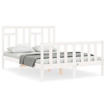 Vidaxl Estructura Cama De Matrimonio Con Cabecero Madera Maciza Blanco