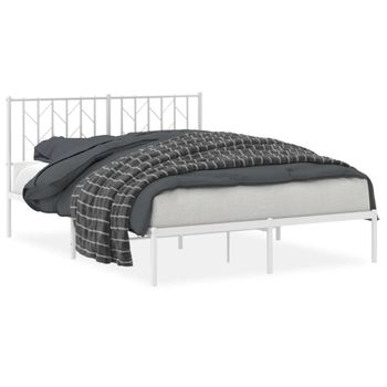 Vidaxl Estructura De Cama De Metal Con Cabecero Blanca 135x190 Cm