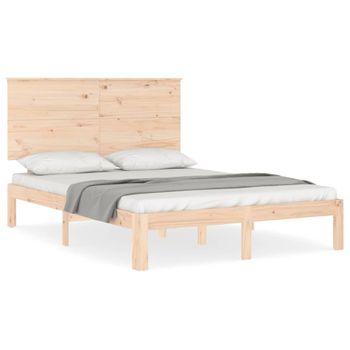 Vidaxl Estructura De Cama De Matrimonio Con Cabecero Madera Maciza Marrón