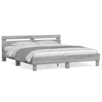 Vidaxl Cama Con Cabecero Madera De Ingeniería Gris Sonoma 160x200 Cm