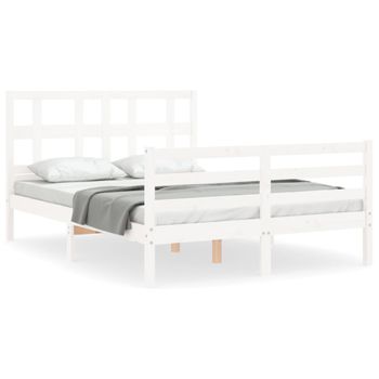 Vidaxl Estructura Cama De Matrimonio Con Cabecero Madera Maciza Blanco