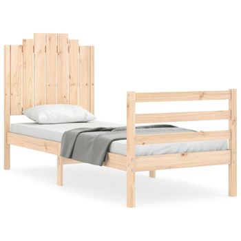 Vidaxl Estructura De Cama Individual Con Cabecero Madera Maciza Marrón