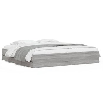 Vidaxl Cama Con Cajones Madera Ingeniería Gris Sonoma 200x200 Cm