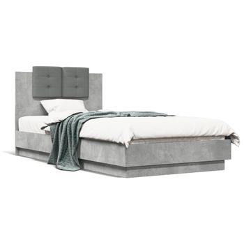 Vidaxl Cama Con Cabecero Madera De Ingeniería Gris Hormigón 75x190 Cm