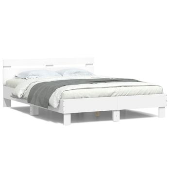 Estructura De Cama Con Cabecero Y Luces Led Blanco 140x190 Cm