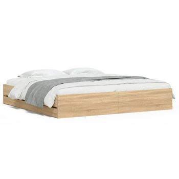 Vidaxl Cama Con Cajones Madera Ingeniería Roble Sonoma 200x200 Cm Marrón