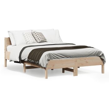 Estructura De Cama Con Cabecero Madera Maciza Pino 135x190 Cm Marrón