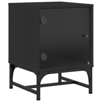 Vidaxl Mesita De Noche Con Puerta De Vidrio Negro 35x37x50 Cm