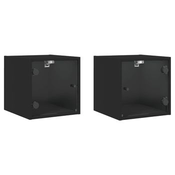 Mesitas De Noche Con Puertas De Vidrio 2 Uds Negro 35x37x35 Cm