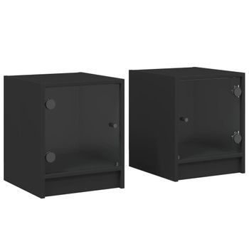 Mesitas De Noche Con Puertas De Vidrio 2 Uds Negro 35x37x42 Cm